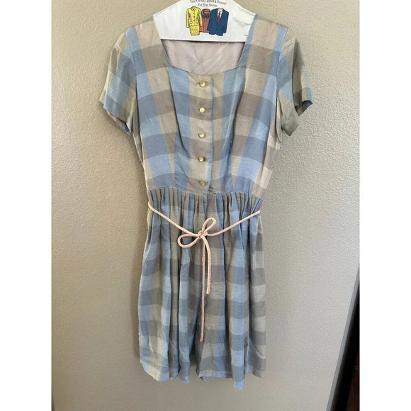 Vintage Handmade Women's Blue Short Sleeve Midi Dress, vintage dress,‎ handmade - Picture 3 of 7